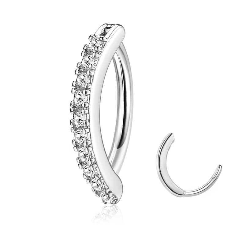 JeryWe Piercing ombelico 14G in acciaio chirurgico con CZ e opale – clicker