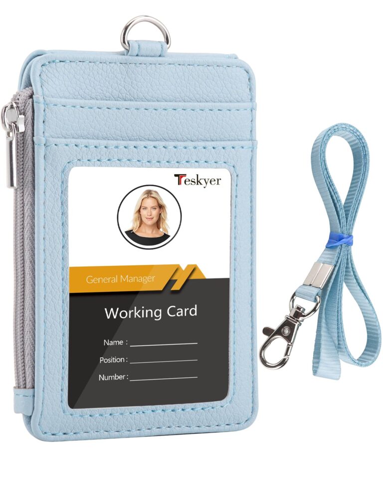 Teskyer Porta Badge da Collo con Tasca Zip e Finestra ID