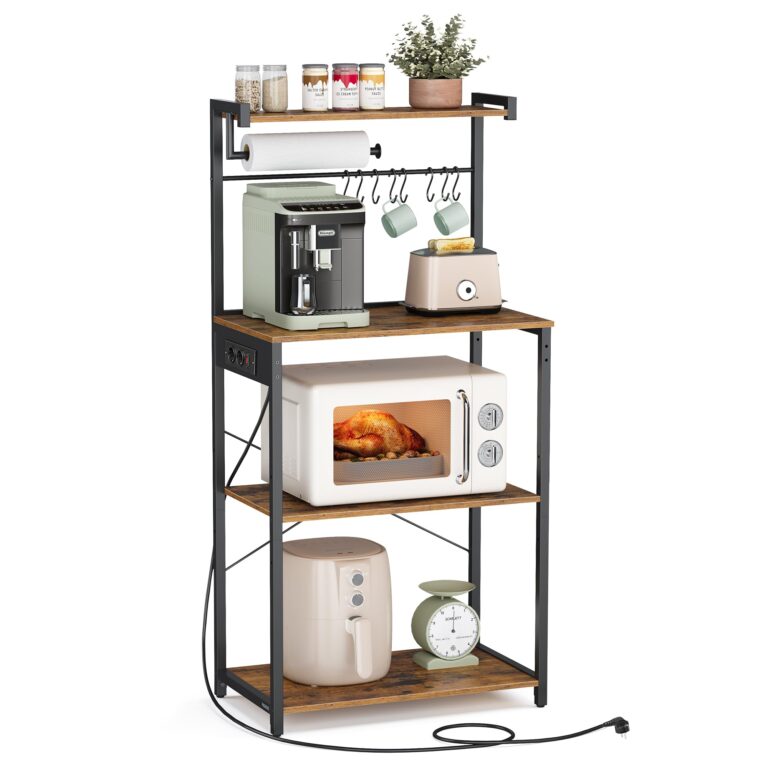 VASAGLE Scaffale da Cucina con Presa Elettrica, Bar Caffèa 4 Ripiani con Uno Regolabile, Supporto per Microonde, Porta Car...