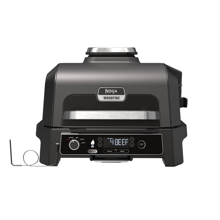 Ninja Woodfire Barbecue Elettrico XL, Griglia Friggitrice ad Aria e Affumicatore 4 in 1 da Estern...
