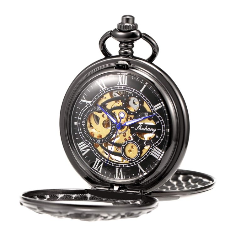 TREEWETO Orologio da Tasca Meccanico Scheletro con Drago Doppia Apertura