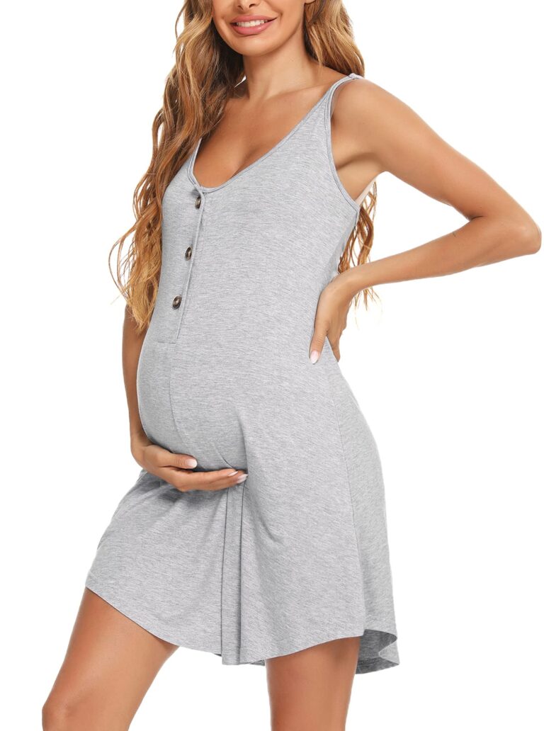Aseniza Camicia da Notte Premaman in Cotone con Apertura Allattamento