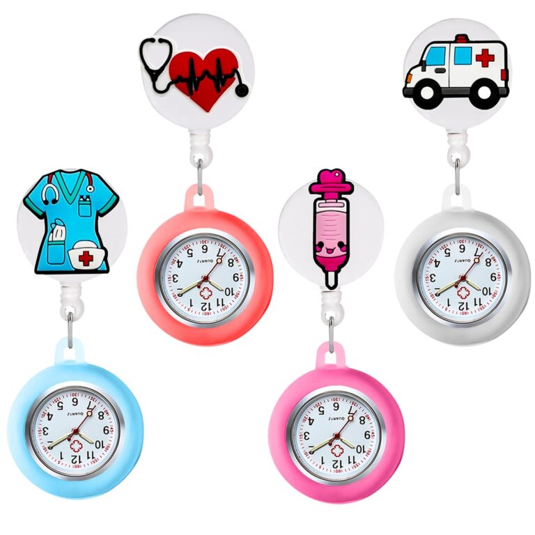 GOMETY Orologio da infermiera con clip, set 4 pezzi, rosso