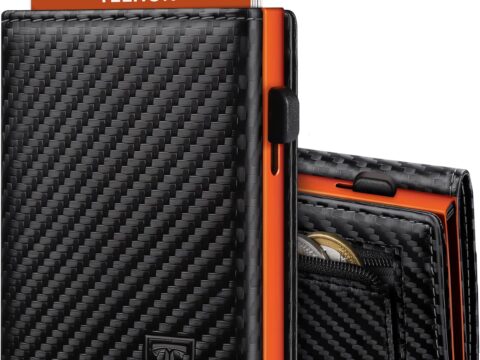 TEEHON Portafoglio Uomo Slim in Fibra di Carbonio con RFID e Finestra ID