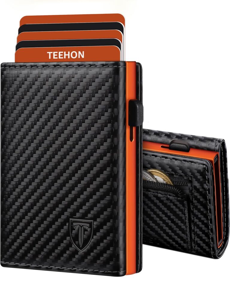 TEEHON Portafoglio Uomo Slim in Fibra di Carbonio con RFID e Finestra ID