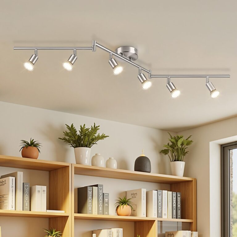 Ketom Binario Faretti Soffitto Orientabile 6 Luci, GU10 Faretto da Soffitto LED Industriale Nichel, Faretti da Parete Inte...