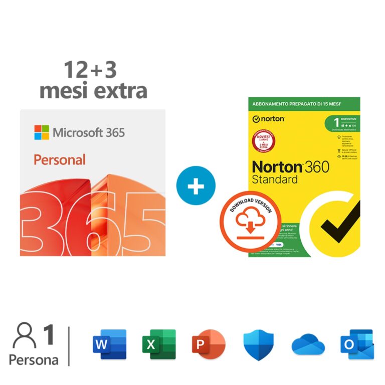 Microsoft 365 Personal – Abbonamento 15 mesi per 1 persona + Norton 360