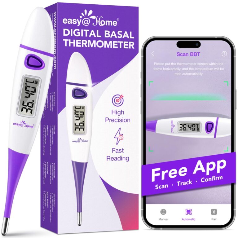 Easy@Home Termometro Basale: BBT per la Previsione della Fertilità con Richiamo della Memoria- Termometro Basale Digitale Accurato per Il Monitoraggio della Temperatura con l'App Premom