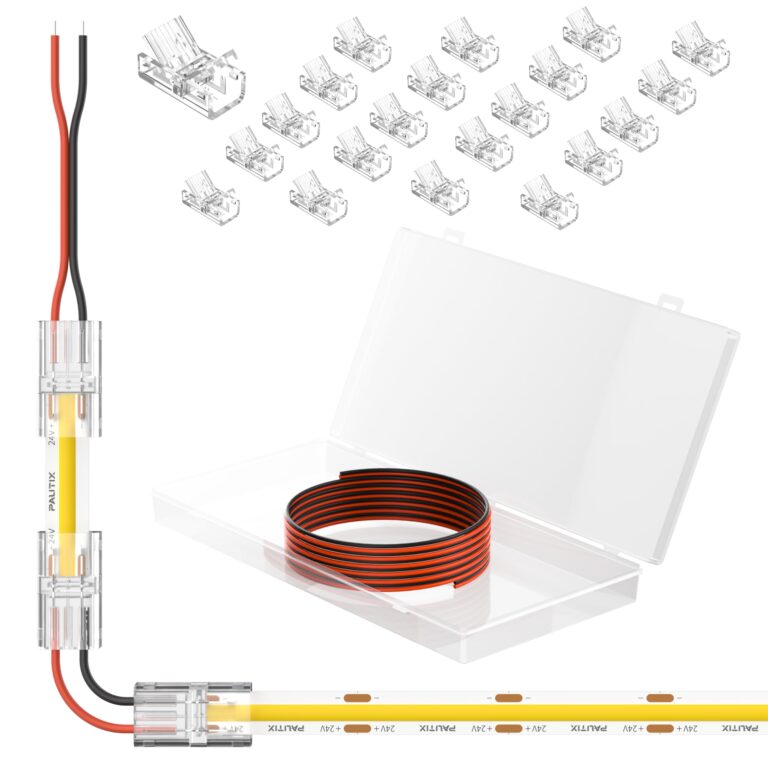 PAUTIX Connettori Rapidi per Strisce LED COB 8 mm, 2 Pin, con Prolunga 3 m (20 pz)