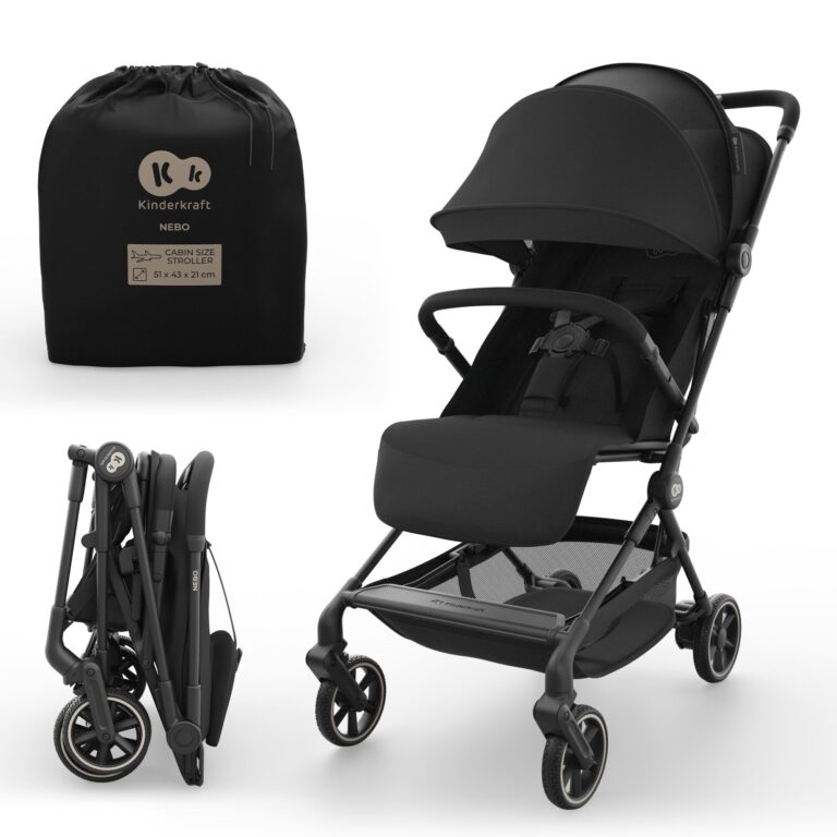 Kinderkraft NEBO passeggino da cabina ultraleggero, chiusura a una mano, resta in piedi da chiuso, 51×43×21 cm, tracolla e...