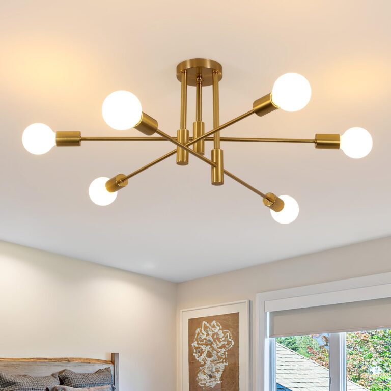 Comely Lampadario Soggiorno Industriale, 6 Luci Sputnik Plafoniera Soffitto Vintage E27, Lampadario da Soffitto Dorato in ...