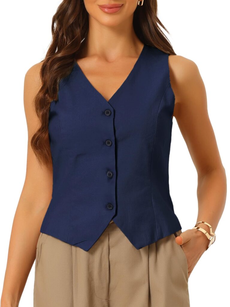 Allegra K Gilet donna estivo scollo a V con bottoni