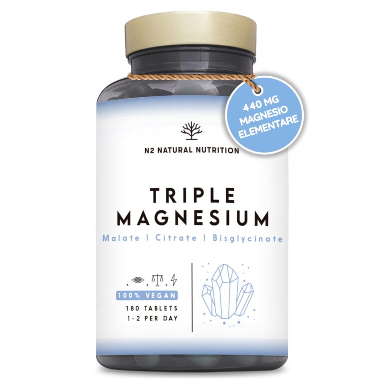 Triple Magnesio 2640 mg. Integratore Magnesio Bisglicinato + Magnesio Citrato + Magnesio Malato - Riposo, Energia, Ossa e ...