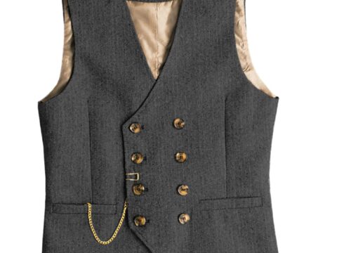 Solovedress Gilet Uomo Tweed Doppiopetto Vintage da Cerimonia