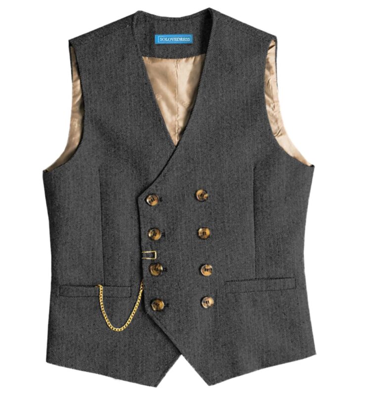 Solovedress Gilet Uomo Tweed Doppiopetto Vintage da Cerimonia