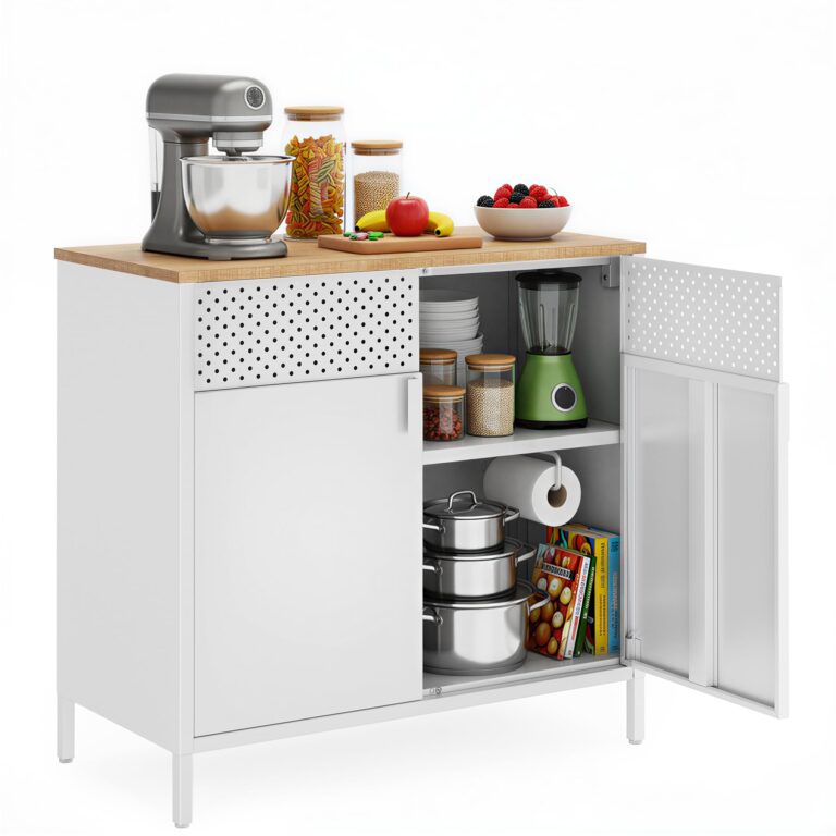 SONGMICS Mobiletto Contenitore, Credenza in Metallo, Doppia Anta con Chiusura Magnetica, Ripiani Regolabili, Struttura in ...
