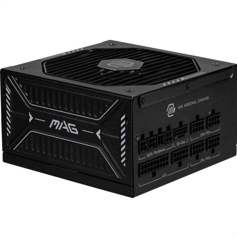 MSI MAG A850GLS PCIE5 Alimentatore per PC silenzioso, 850W, ATX, 80 Plus Gold, ATX 3.1, compatibile PCIe 5.1, cavi goffrat...