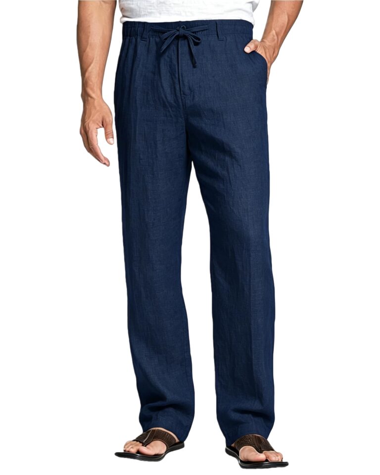 Cegerne Pantaloni Lino Uomo Estivi con Zip, Coulisse e Tasche