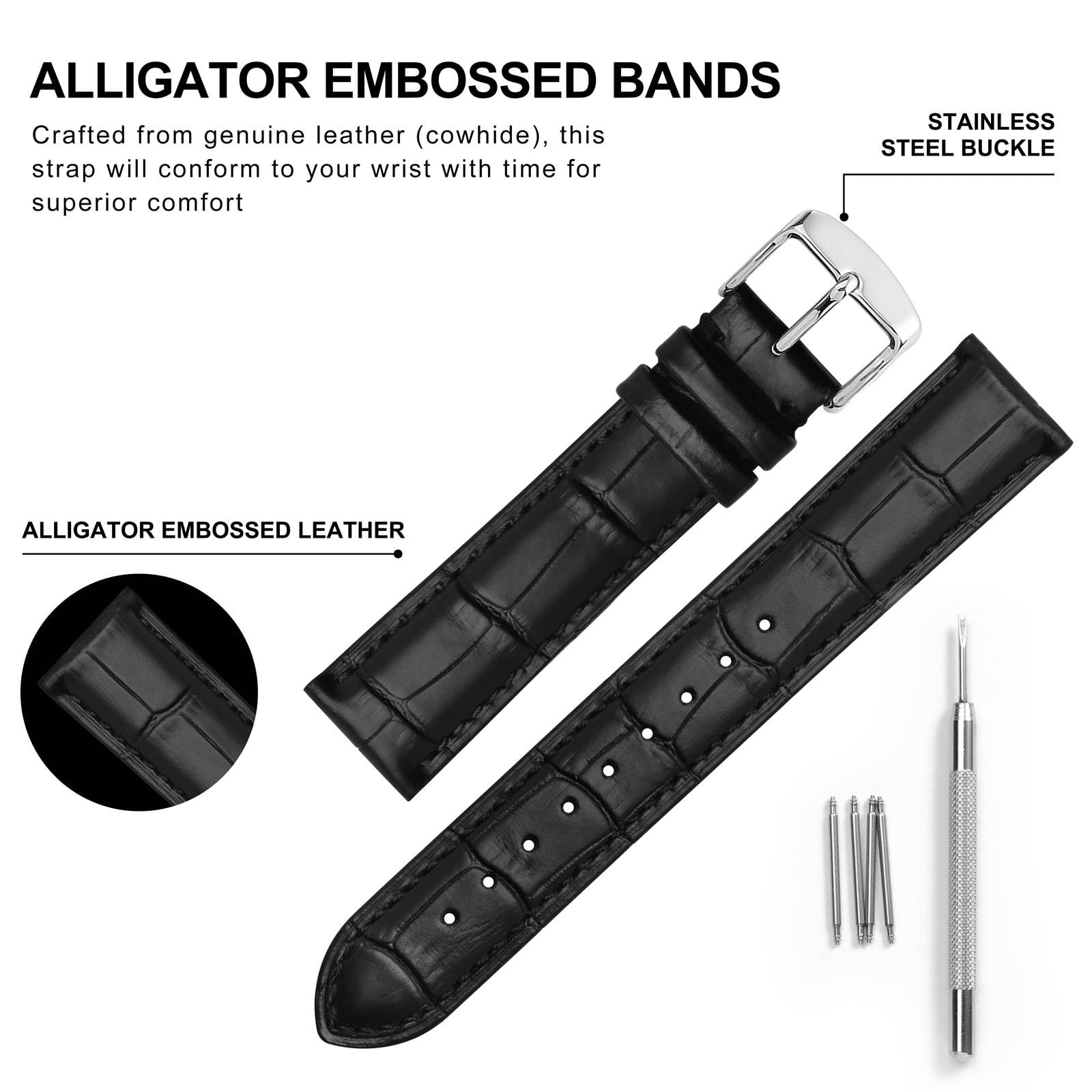 BISONSTRAP Cinturino Pelle Goffrata Alligatore 18-24mm - immagine 4