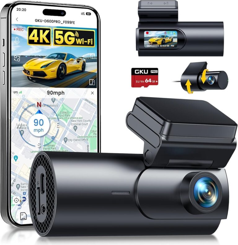 GKU Dash Cam 4K WiFi GPS doppia telecamera con SD 64GB