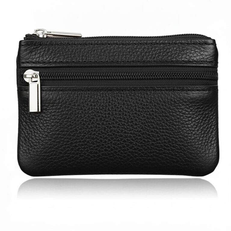 Hibate mini portamonete in pelle nero con zip