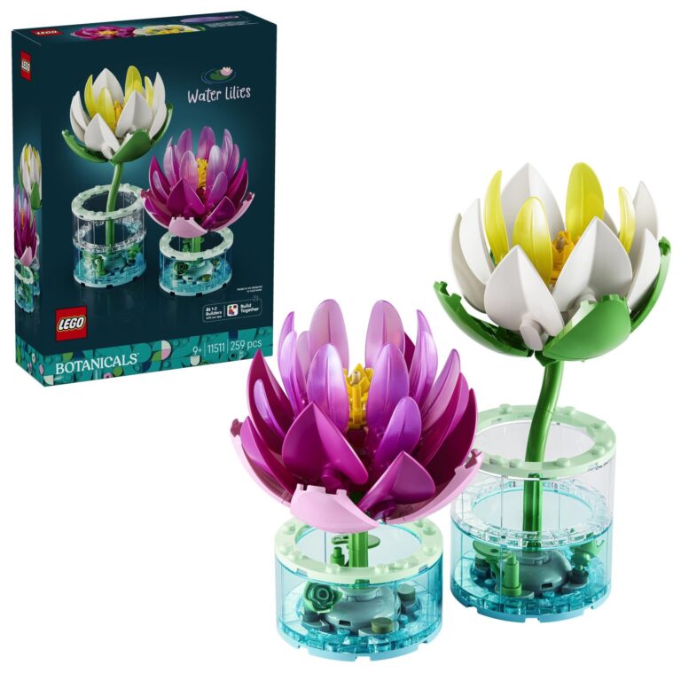 LEGO Botanicals Ninfee - Set di Piante Artificiali con Fiori Finti in 2 Vasi Trasparenti - Decorazione per Camera da Letto...