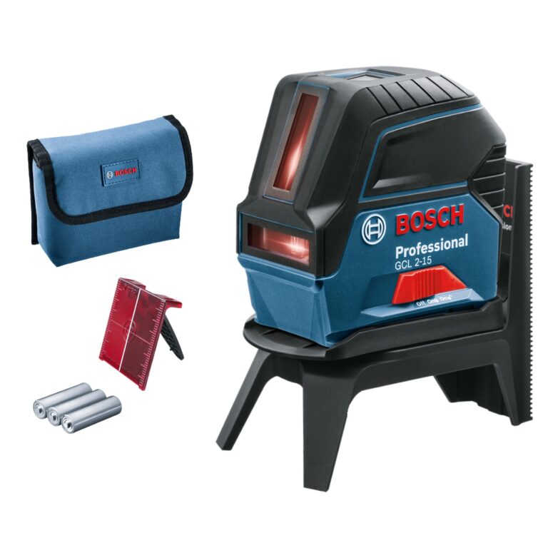 Bosch Professional Livella laser multifunzione GCL 2-15 (laser rosso, da interno, con punti a piombo, raggio d’azione:15 m, 3 pile AA, supporto ruotabile RM 1, pannello per laser, custodia protettiva)