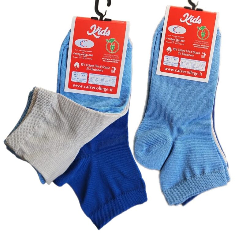 Calze college bambino sneakers filo di Scozia pacco da 6 o 12 paia