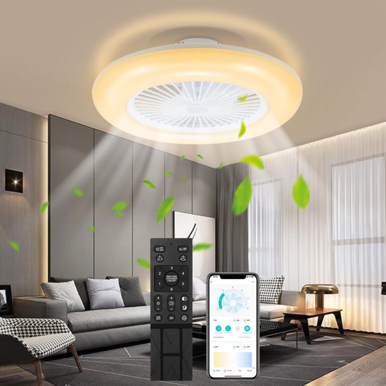 Yakimz Ventilatore da soffitto 80W con illuminazione 2x, lampada da soffitto con telecomando, AP...