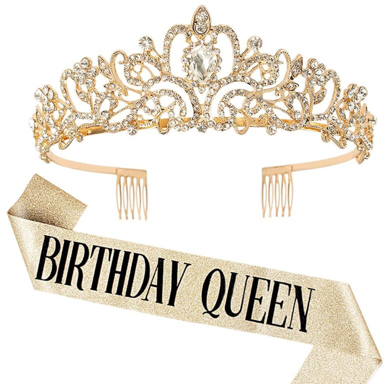 DRESHOW Set corona e fascia di compleanno con strass per donna