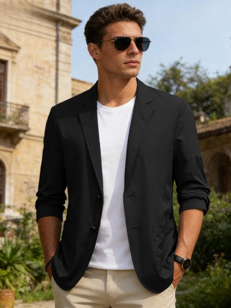 Giacca Casual Uomo Leggera Traspirante Primavera Estate, Button-Down