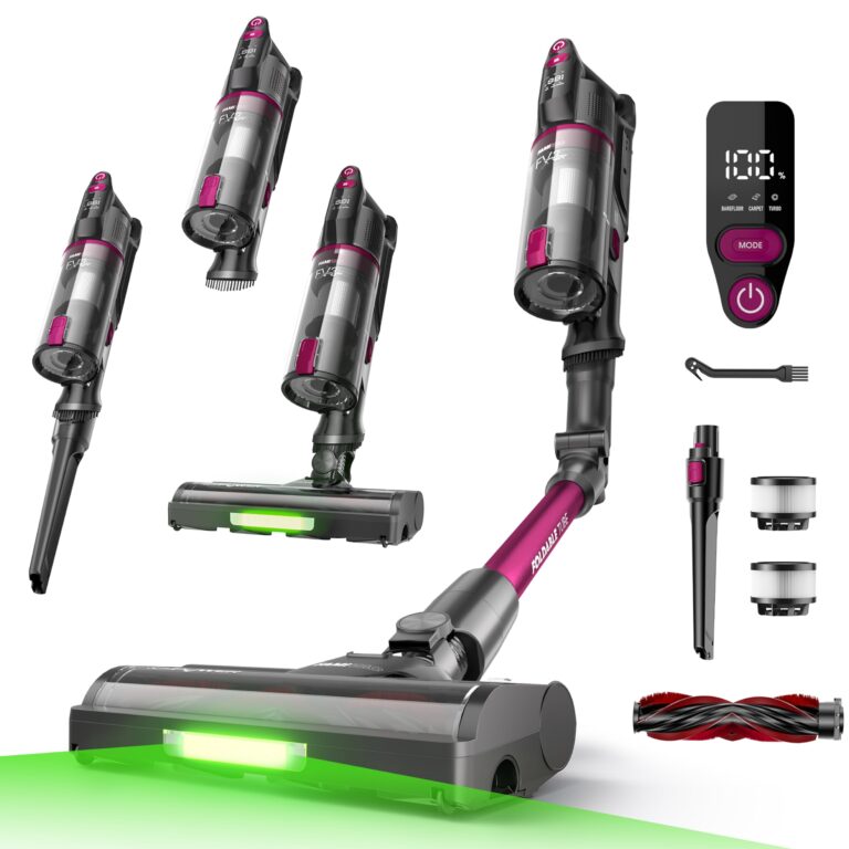 FAMIVAC FV3 Aspirapolvere senza Fili 60KPa/50Min/120㎡, Tubo Pieghevole, Autoportante con Spazzola Antigroviglio, Luce Verd...