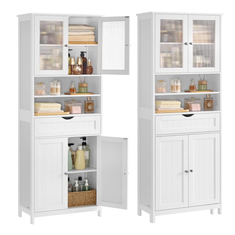 VASAGLE Mobiletto Contenitore, Armadietto da Bagno, con Ripiani Regolabili, Cassetto, Scomparti Aperti, per Bagno, Soggior...