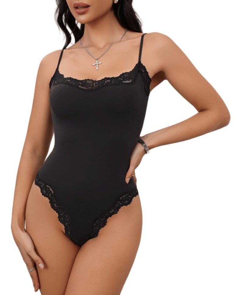 Starrylion body in pizzo donna con scollo quadrato e spalline sottili