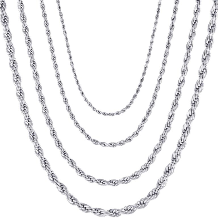 OSTAN Collana Catena Corda Intrecciata Acciaio Inox, larghezza 2-5 mm