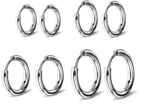 Set 4 paia orecchini a cerchio ipoallergenici 8-14 mm acciaio inox