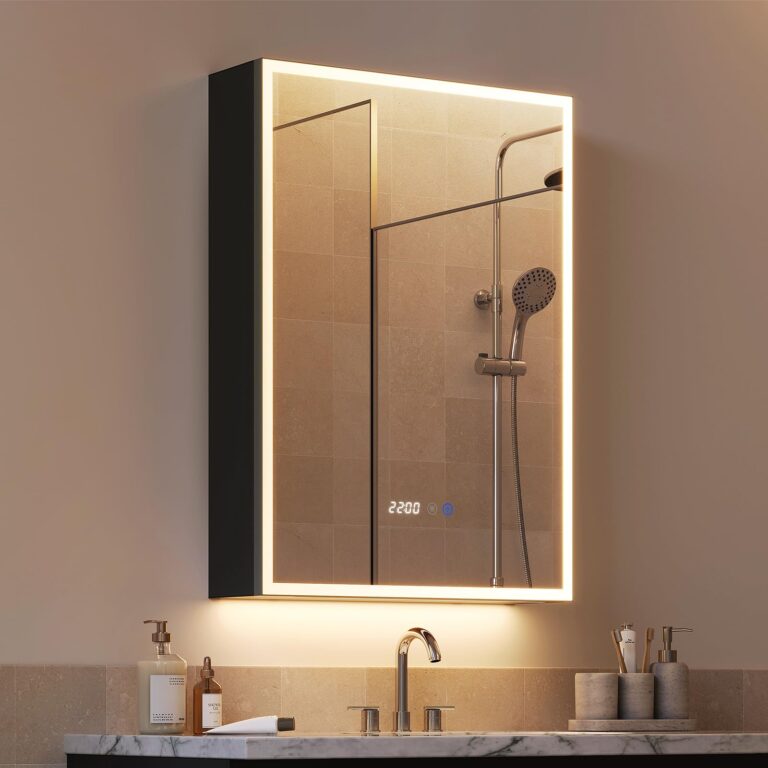 WOLTU Mobile da Bagno con Specchio a LED e Presa Elettrica, Armadietto Bagno con Ingranditore 3x,...