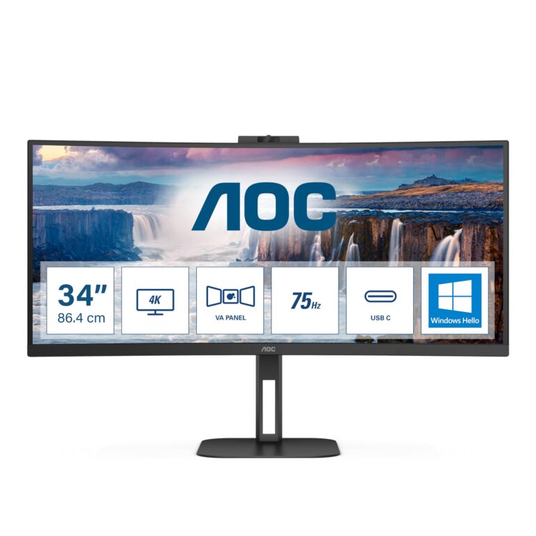 AOC Monitor CU34V5CW/BK 34 pollici Curvo 3440x1440, UW-QHD, 100Hz, VA Panel, 4ms GtG, USB HubWebcam, Speakers, Height Adju...