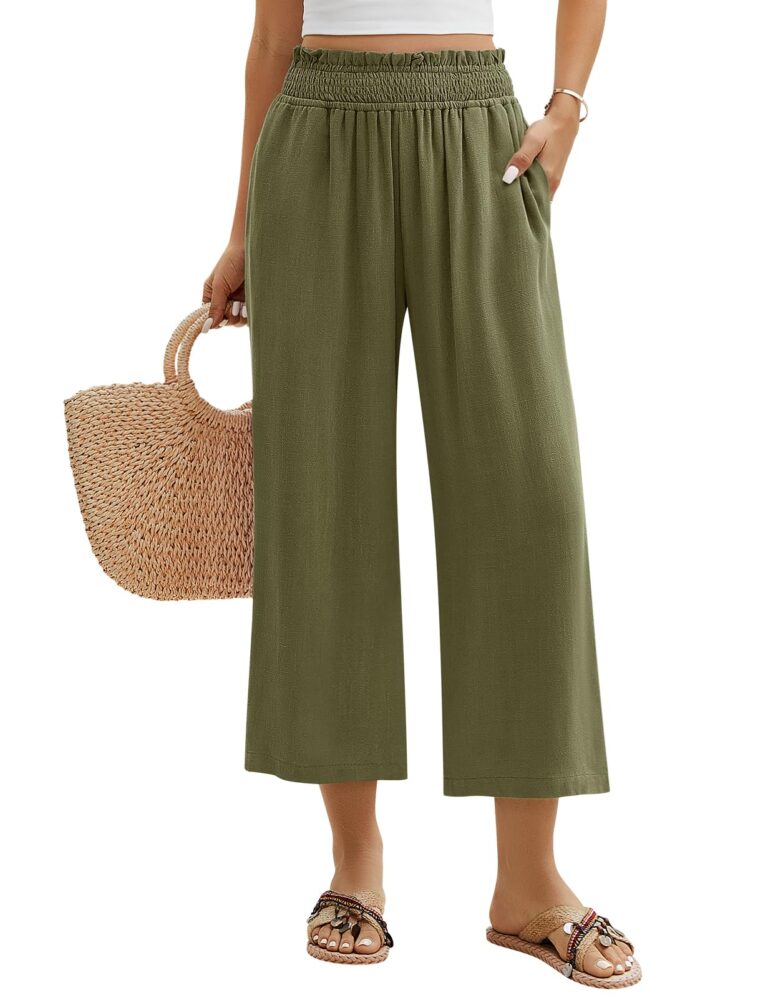 PASUDA Pantaloni Lino Donna Estivi Larghi con Vita Elastica