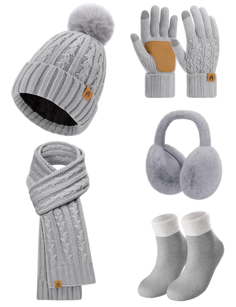Niwicee Set Invernale Donna: Cappello, Sciarpa, Guanti Touch, Paraorecchie e Calze