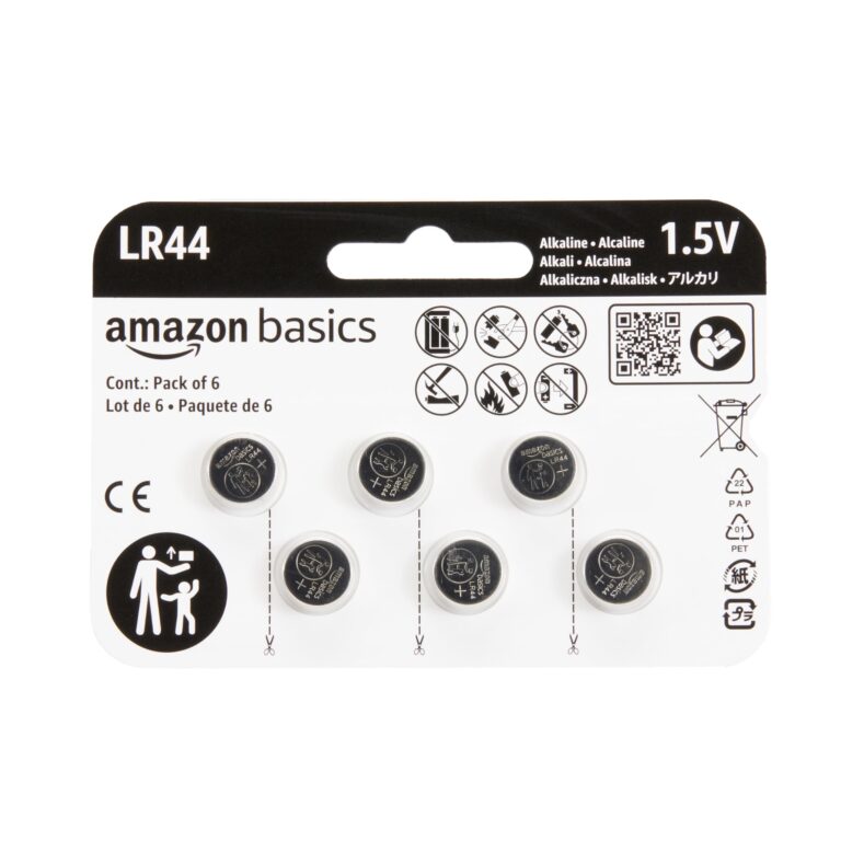 Amazon Basics Batterie a Bottone LR44 1,5V, confezione da 6