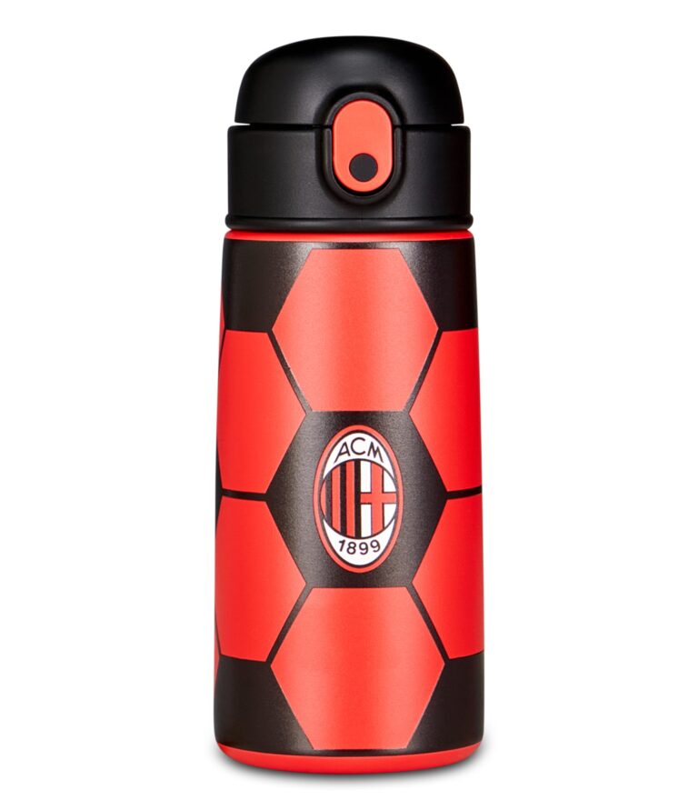 Seven Borraccia Kid MILAN, Rosso, 460 ml, Acciaio Inox, BPA free, Ermetica, Caldo 12h/freddo 24 h, A prova di perdite, Riu...