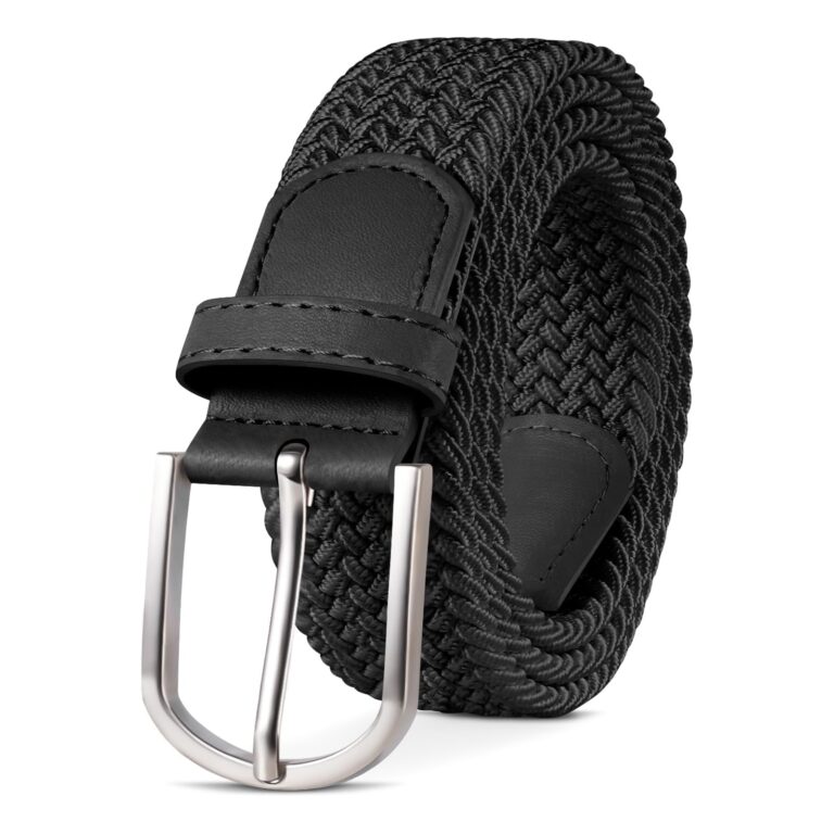 TANGCHAO Cintura elastica intrecciata unisex con fibbia in lega di zinco 33 mm