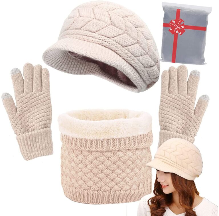 CheChury Set Donna Cappello Sciarpa Guanti Touch con Pompon