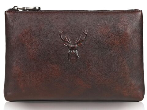 Karoukee Pochette Uomo in Pelle Conciata al Vegetale, Borsa da Polso Lusso
