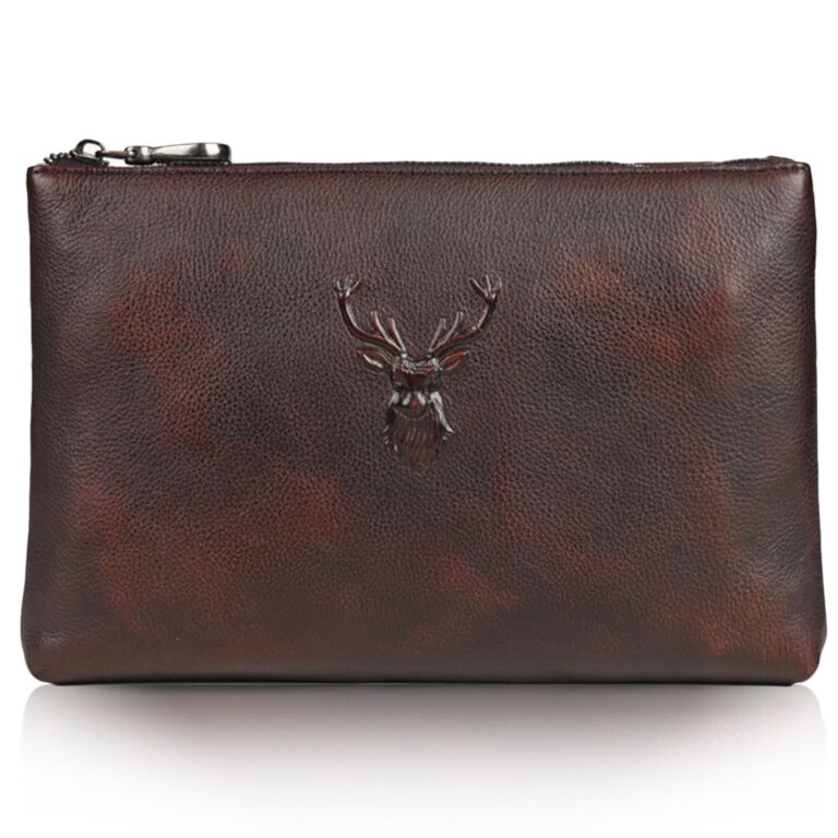 Karoukee Pochette Uomo in Pelle Conciata al Vegetale, Borsa da Polso Lusso