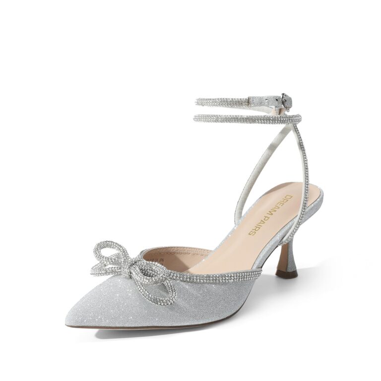 DREAM PAIRS Décolleté a punta con tacco a spillo basso e fiocco strass