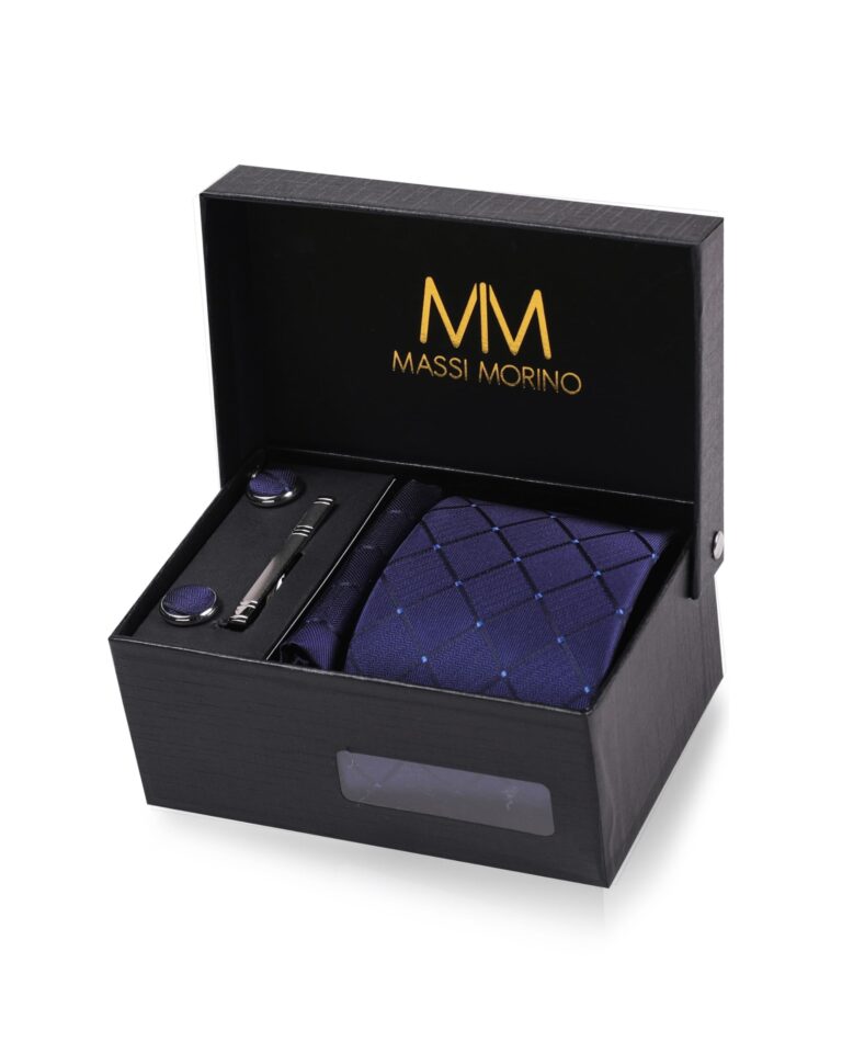 Massi Morino Set Cravatta, Fazzoletto, Gemelli e Fermacravatta da Uomo