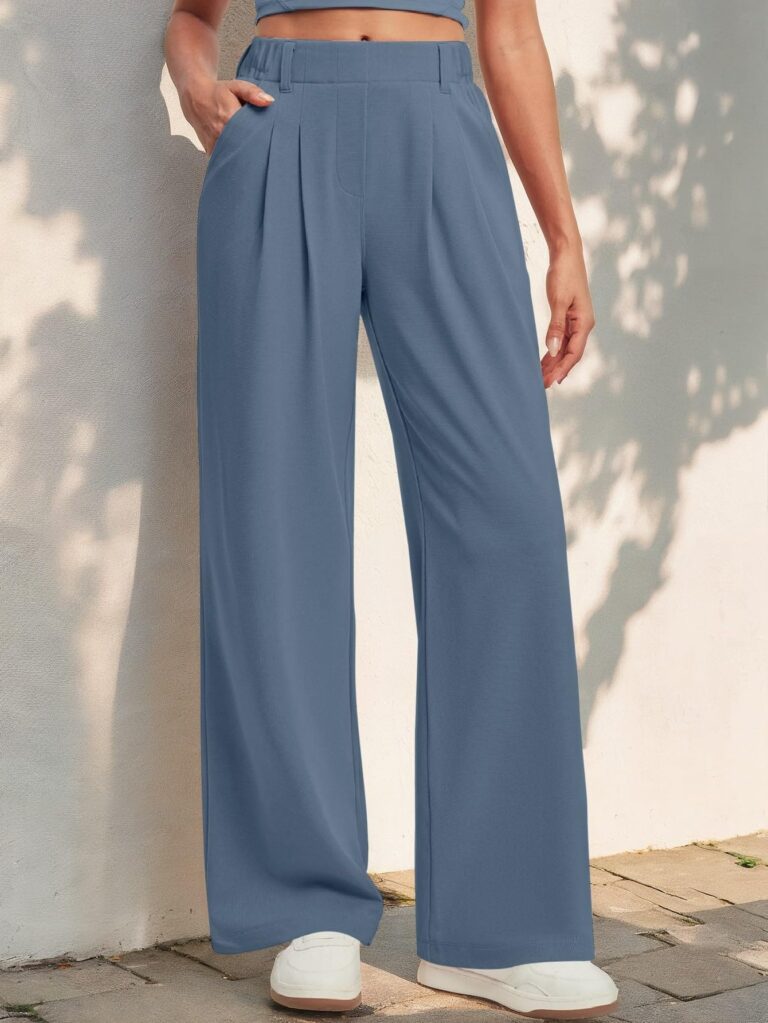 Pantaloni Palazzo da Donna a Vita Alta in Maglia Nido d'Ape