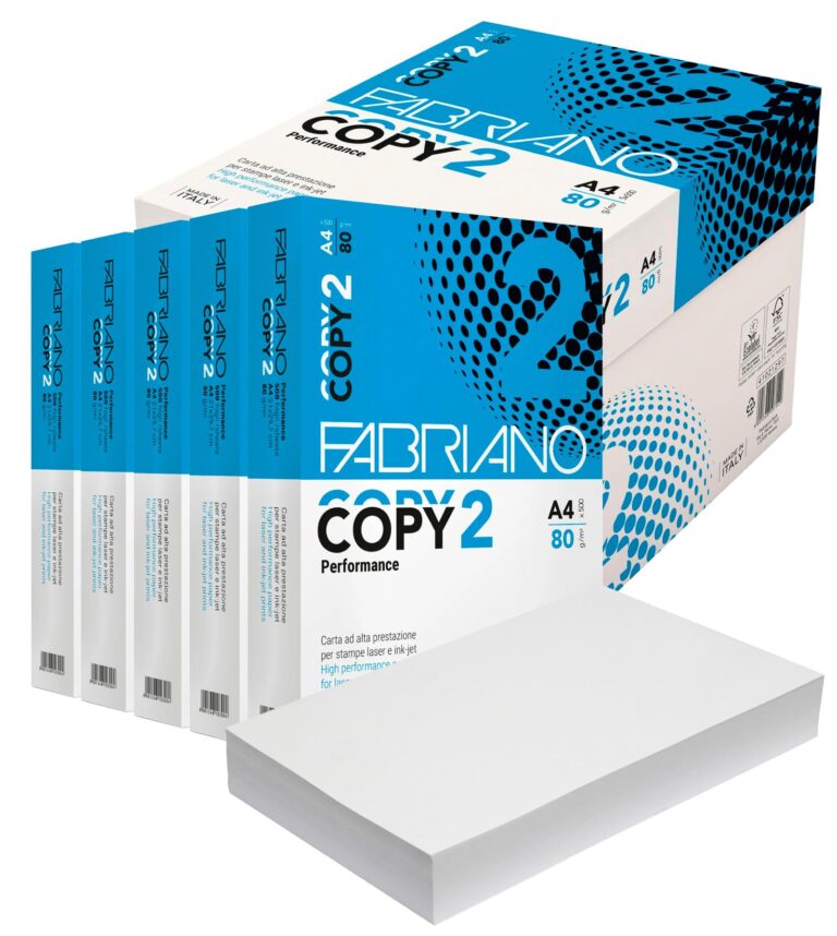 Carta A4 per Stampante Copy 2, Fabriano 5 Risme da 500 Fogli - 2500 Totali, Carta da 80gr Per Ufficio, Fotocopie, Multiuso